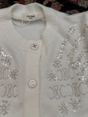 White Embellished Cardigan with Sequins